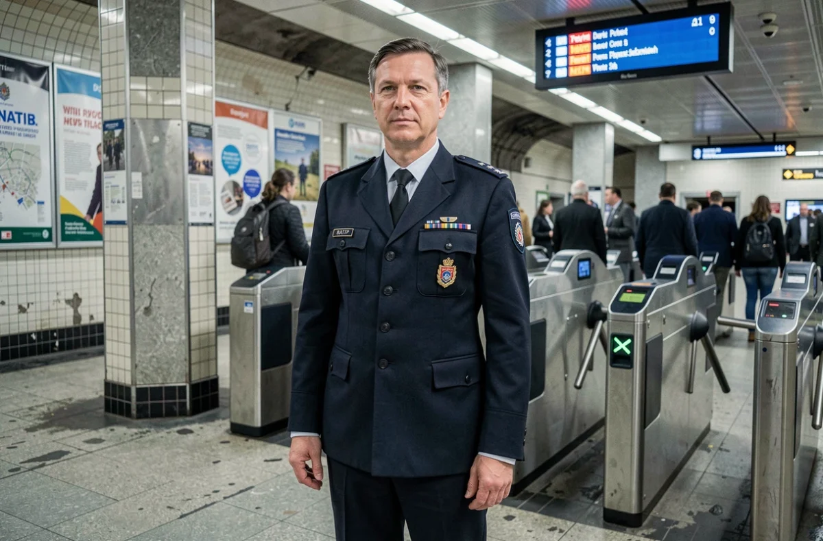 Agent de sécurité RATP en poste à l'entrée d'une station de la ligne 9 du métro parisien