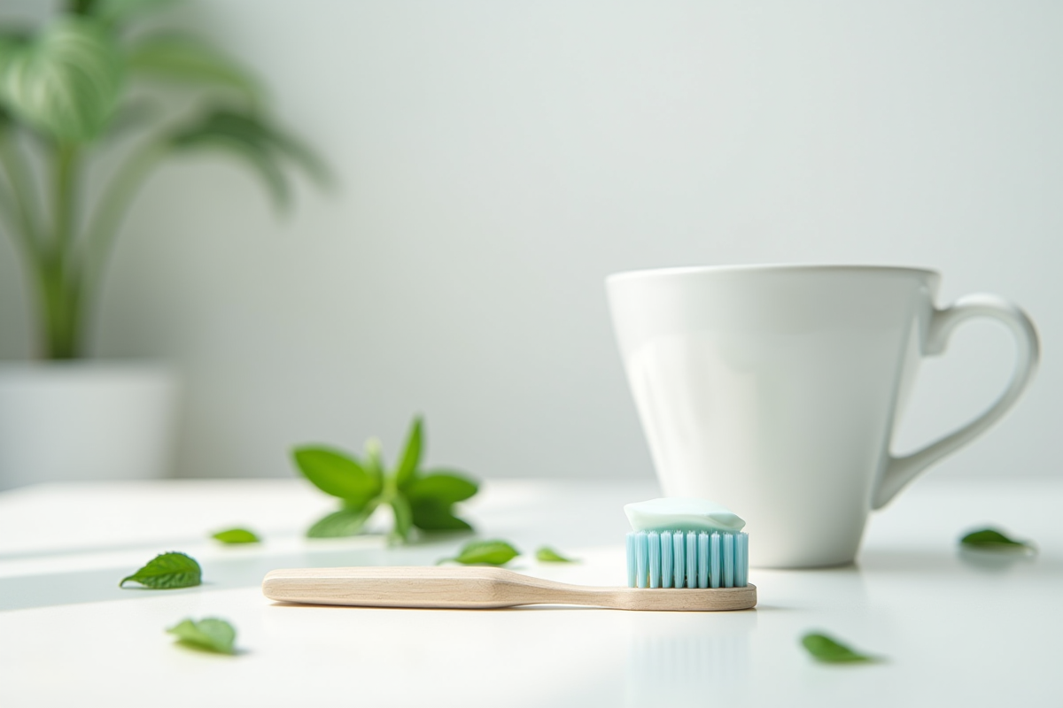 Brosse à dents avec dentifrice sur un comptoir blanc