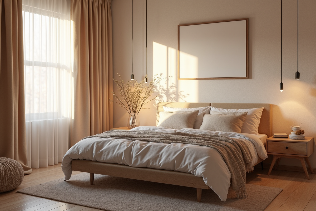 Chambre cosy avec murs texturés et couleur tendance 2025