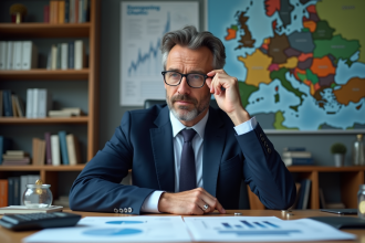Economiste homme en costume dans un bureau moderne