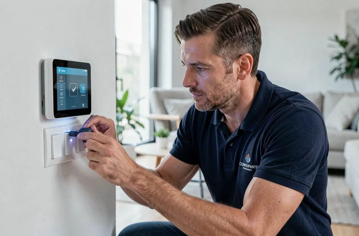 Électricien Elec-Station installant un système domotique connecté dans un appartement moderne à Dijon