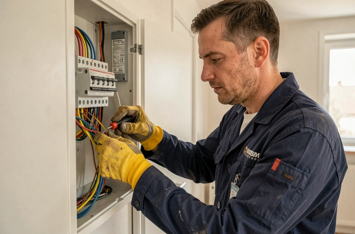 Électricien généraliste Boch câblant un tableau électrique dans un appartement dijonnais