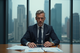 Homme executif en costume dans une salle de reunion moderne