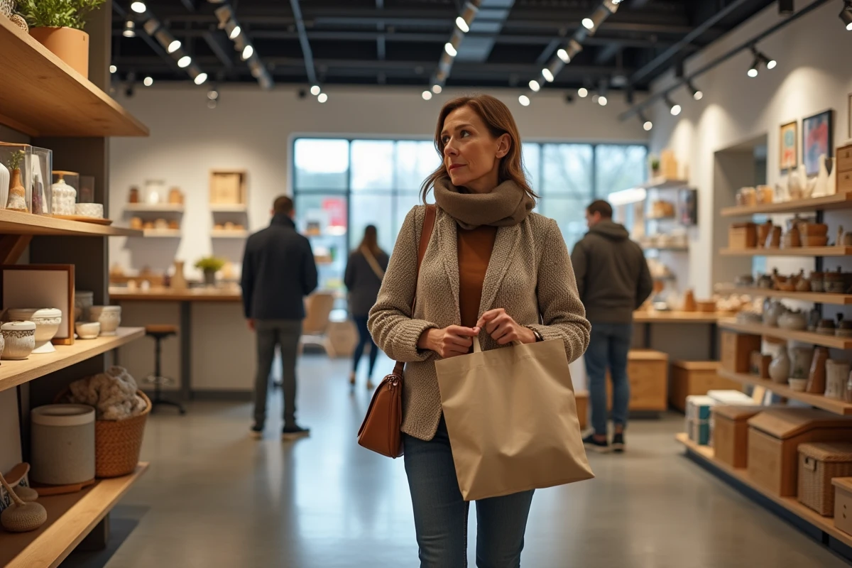 Femme moyenne âge achetant des objets déco dans un magasin moderne