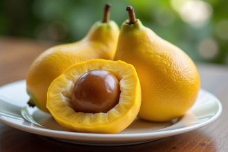 Fruits santol sapote et soursop sur assiette blanche