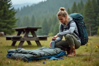 Tente et sac de couchage prêts pour un camping réussi