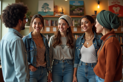 Groupe de jeunes adultes divers en discussion dans un centre communautaire