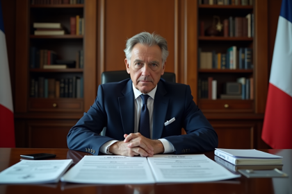 Homme d'affaires en costume bleu dans un bureau officiel