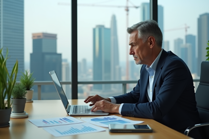 Homme d'affaires regardant des graphiques financiers