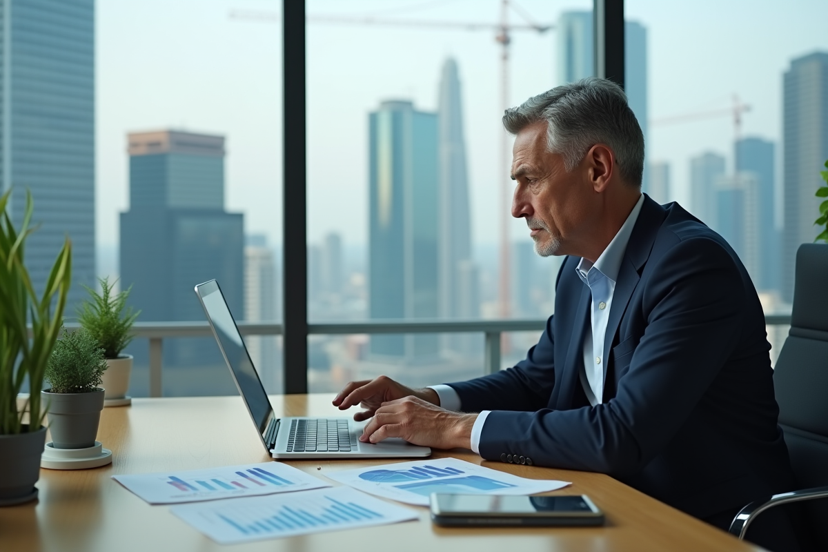Homme d'affaires regardant des graphiques financiers