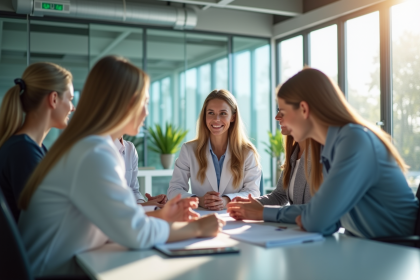 Groupe de jeunes professionnels dans un bureau lumineux