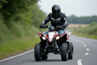 Homme en moto tout-terrain sur route rurale calme