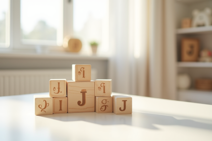 Nurserie lumineuse avec blocs en bois et lettres J