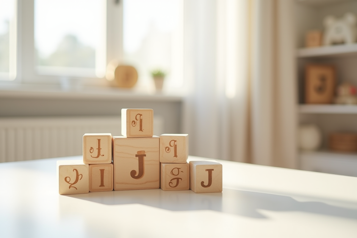 Nurserie lumineuse avec blocs en bois et lettres J