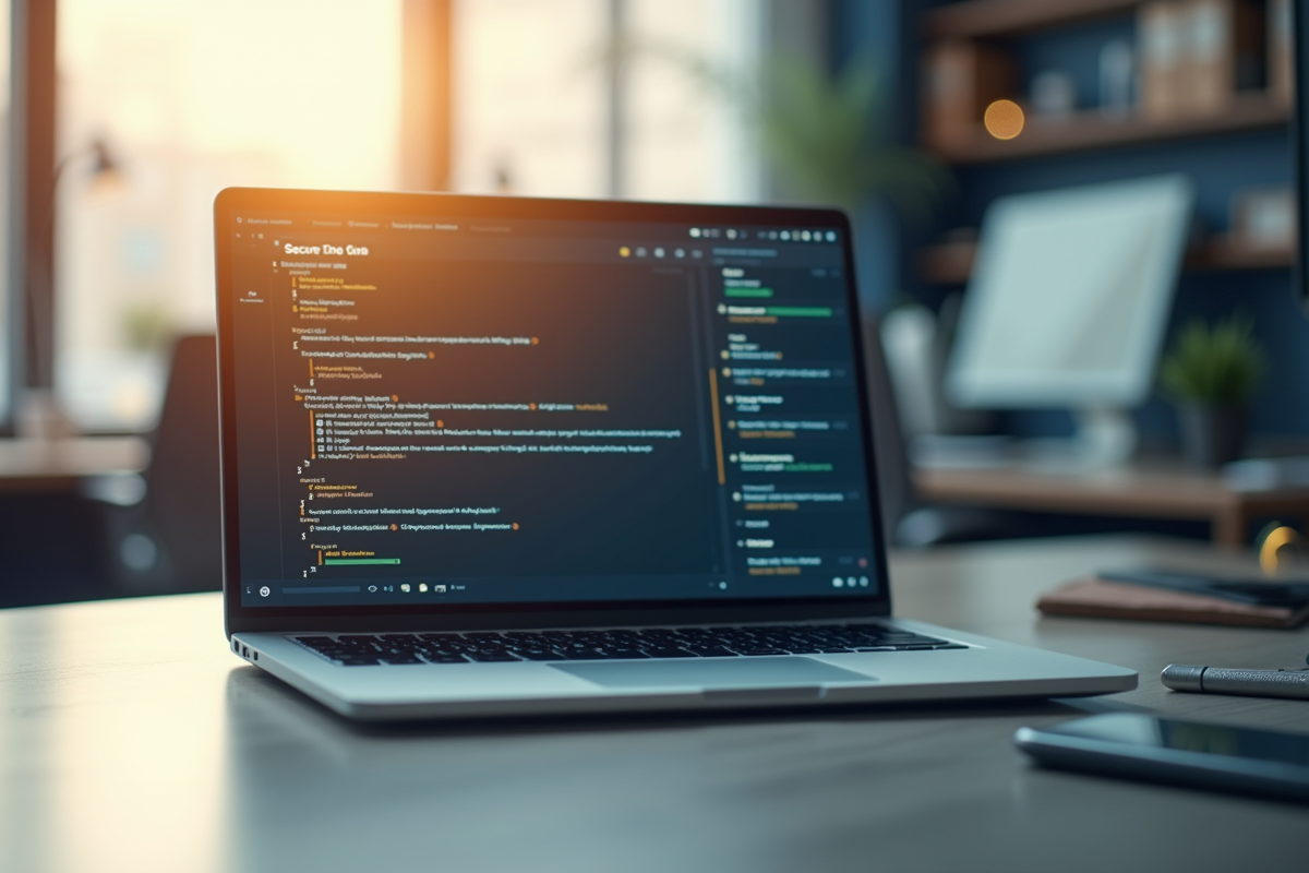Ordinateur portable ouvert avec interface email securise