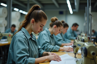 Groupe d'ouvriers textiles dans une usine de vêtements