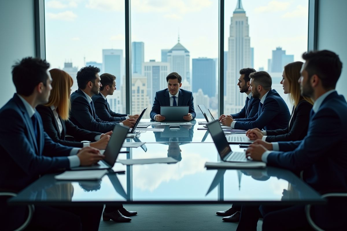 Equipe diversifiee en reunion de gestion d