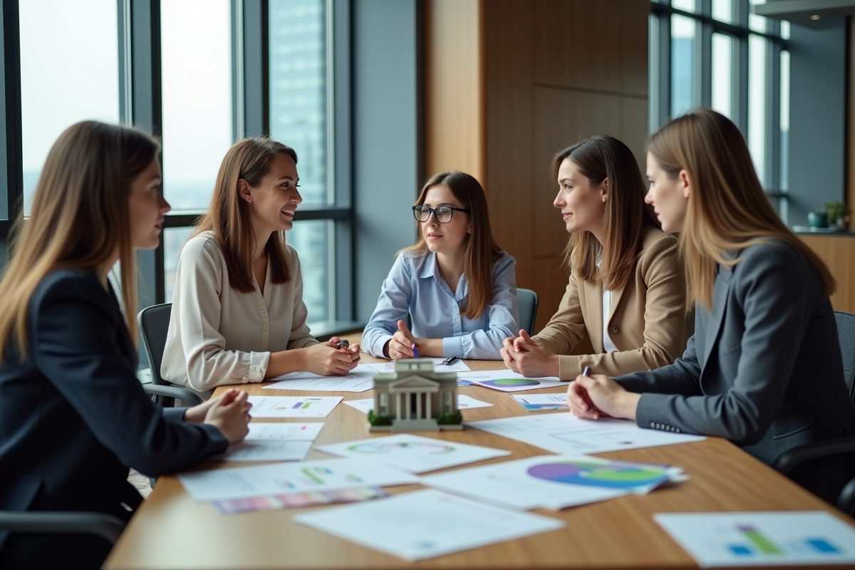 Groupe de jeunes professionnels discutant autour d