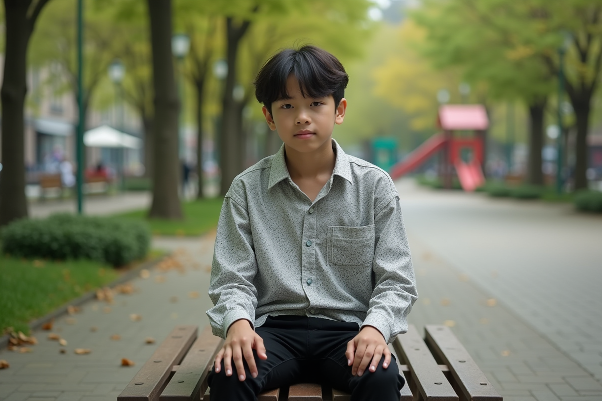 Jeune nonbinaire assis dans un parc urbain au printemps